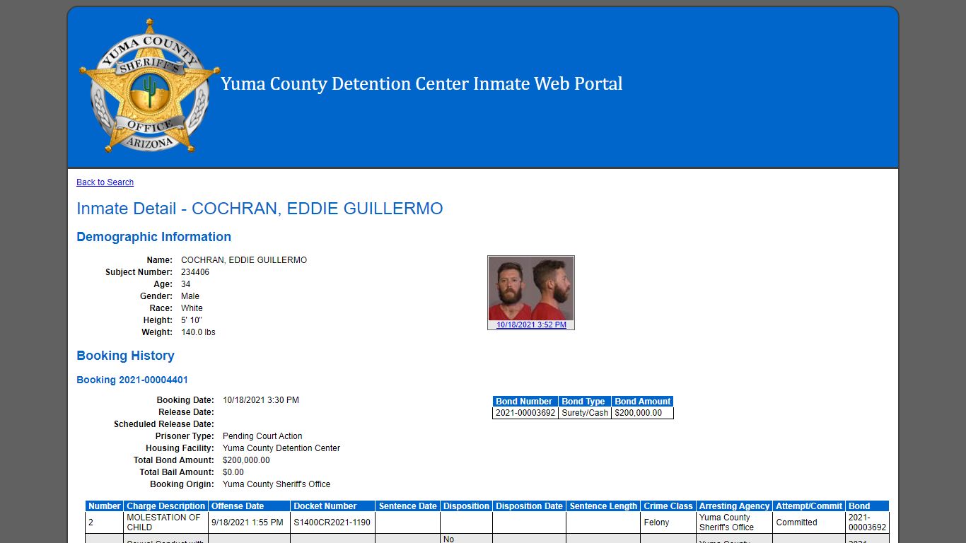 Inmate Detail - COCHRAN, EDDIE GUILLERMO
